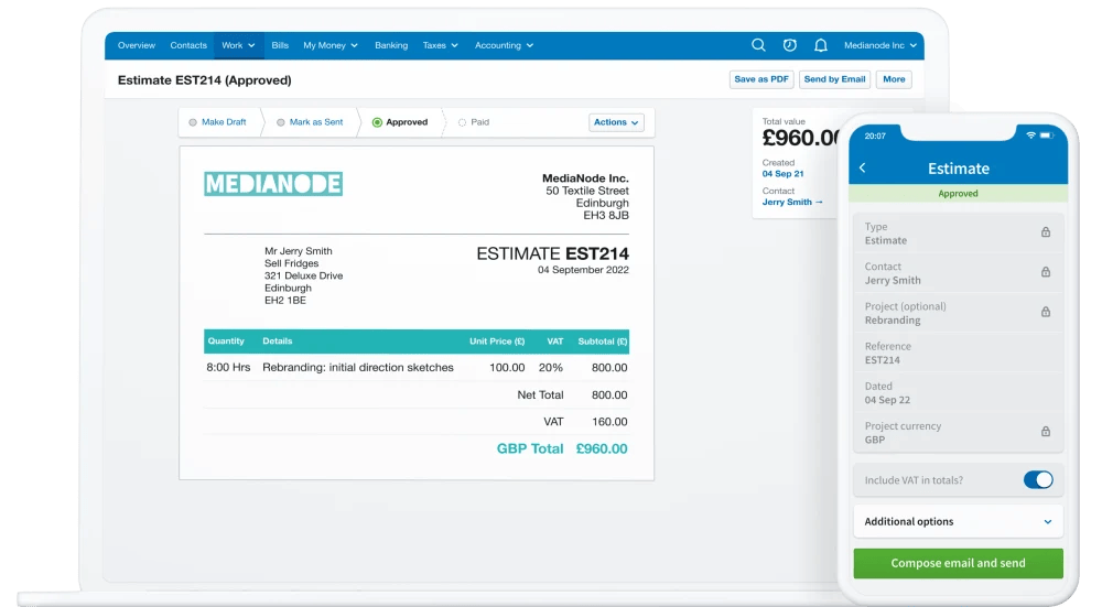FreeAgent Review And FreeAgent Discount Code laptop 001 light create estimate
