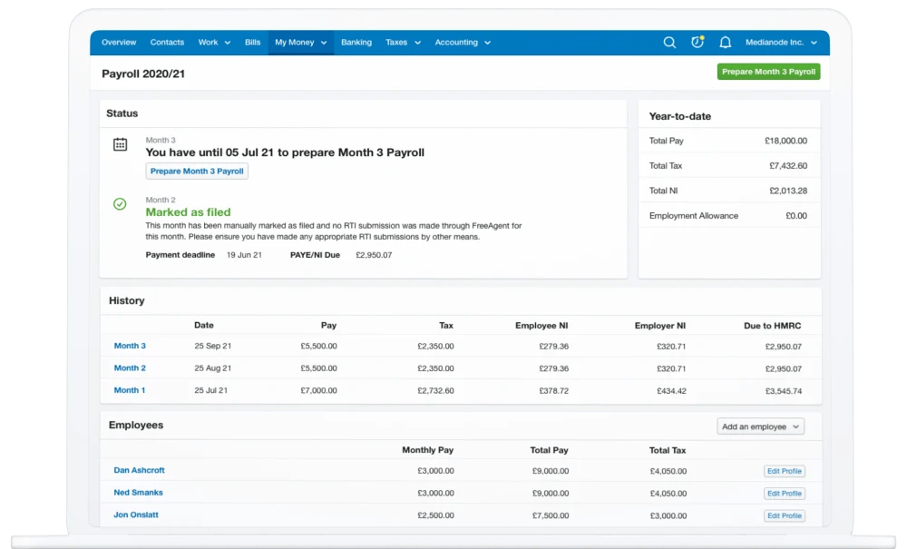 FreeAgent Review And FreeAgent Discount Code laptop 002 light payroll