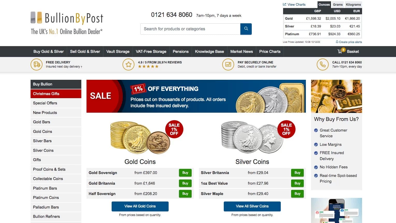 Buy Gold Today with free storage | Best gold prices in UK bullion by post